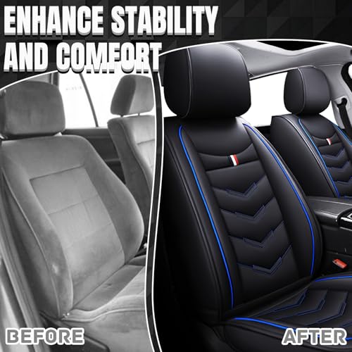 Image of Car Seat Covers Fit for GMC Terrain 2010-2026, Leather Seat Covers for Car, Waterproof Non-Slip Durable Car Seat Protector(2 Seats,Black Blue)