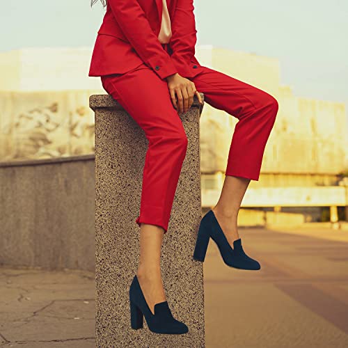 Image of MOOMMO Women Chunky Block Heel Pumps Round Closed Toe Slip On Oxford Loafers Shoes High Heels Snakeskin Work Pump Suede Loafer for Office Ladies Classic Formal Business Professional 4-13 M US