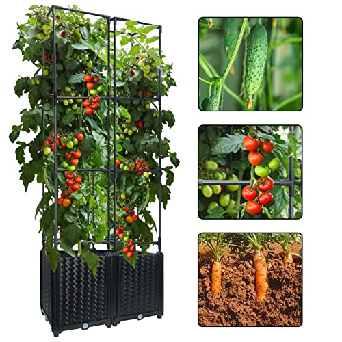 Besteel Upgraded Large Raised Garden Bed Planter Boxes With Trellis, 65" Tomato Planters With Trellis For Climbing Vegetable Plants Tomato Cage Plant Support Tower Garden Trellis Tomato Plant Trellis #TOP30