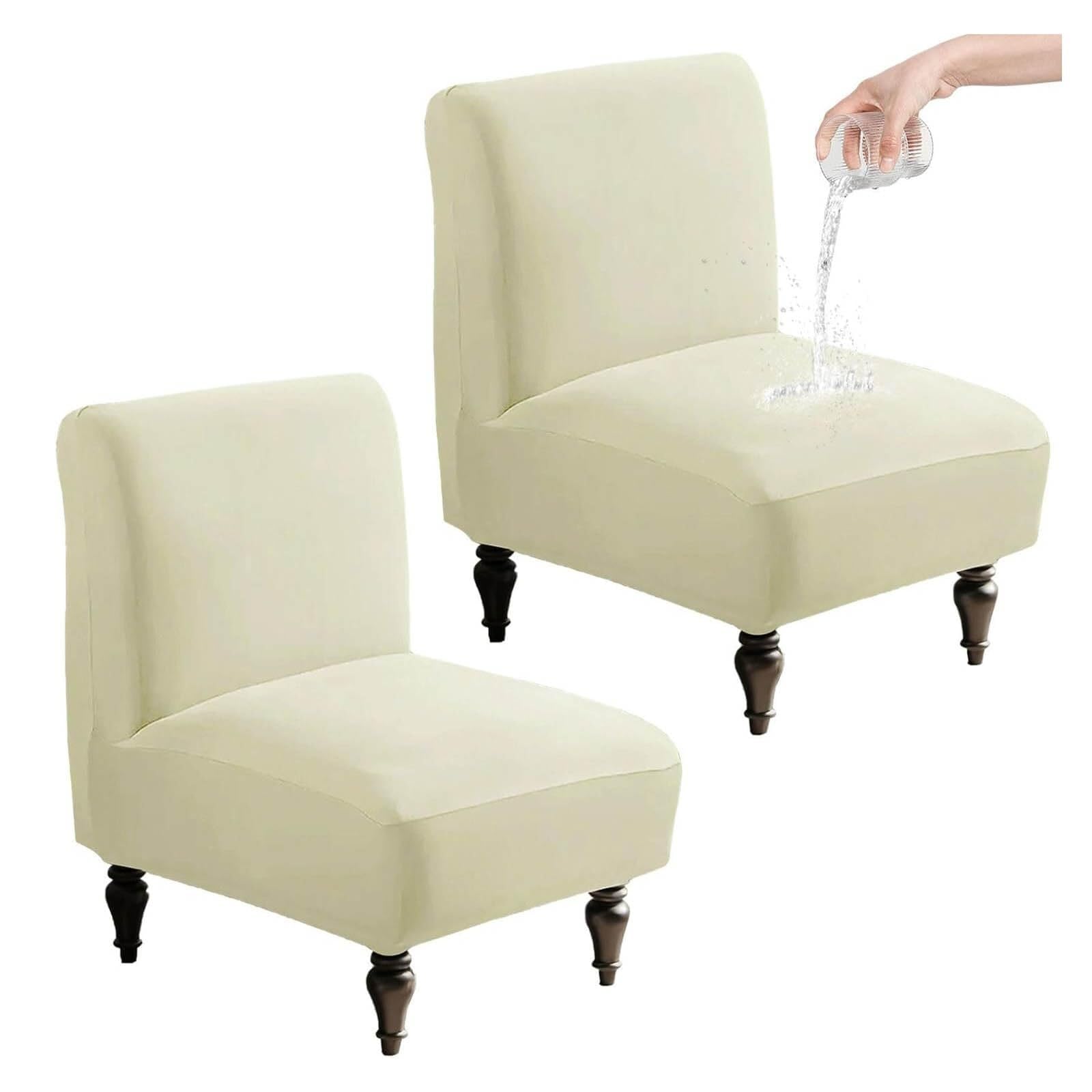 NMVAWIPT Accent Chair Covers Without Arms Waterproof, Slipper Slipcover 2 Pack, Armless Slipcovers For Chairs(Beige)