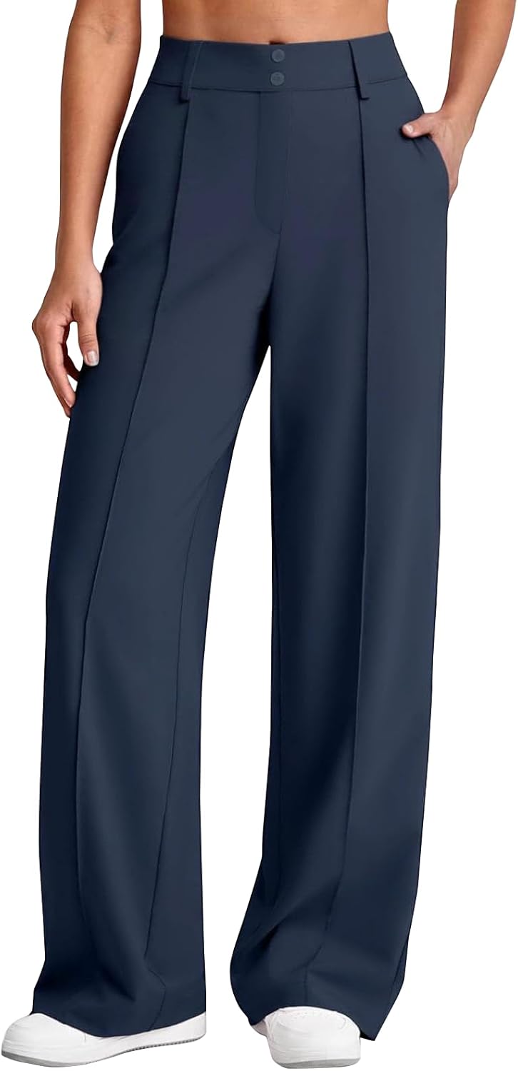 Womens Dress Work Pants Business Casual Office Pull on Trousers High Waist Wide Leg Stretchy Slacks with Pockets - Image 6