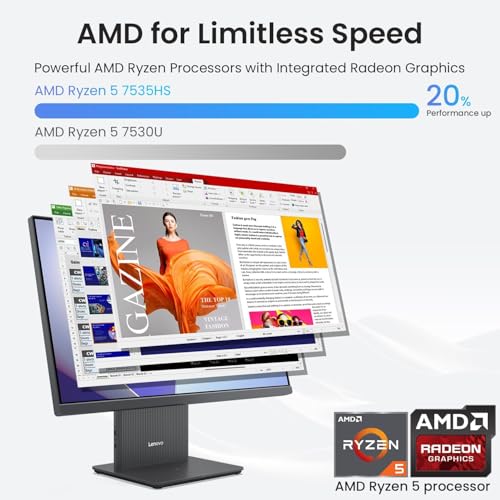 Image of Lenovo IdeaCentre 24 Inch FHD Touchscreen All-in-One Desktop Computer, AMD Ryzen 5 Processor, 32GB DDR5 RAM, 1TB SSD, Wireless Charging Base, Wireless KB & Mouse, Wi-Fi 6, Windows 11