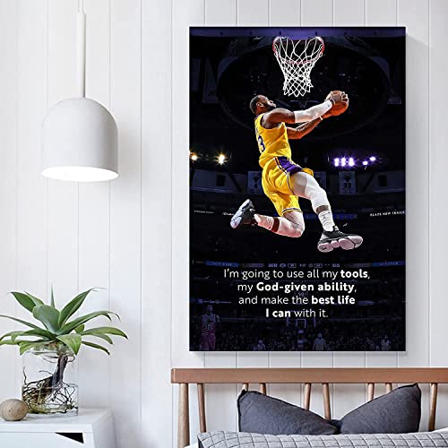 Lebron James Wall Art Prints Poster,Lebron James Dunking Poster,Lebron James Basketball Superstar Inspirational Quote Canvas Wall Art Painting,Basketball Player Sports Home Decor Motivational Artwork For Home,Office,Livingroom,Gym Wall Decor,Gifts.1 Pcs (16"X24"Inches,No Frame) #TOP3