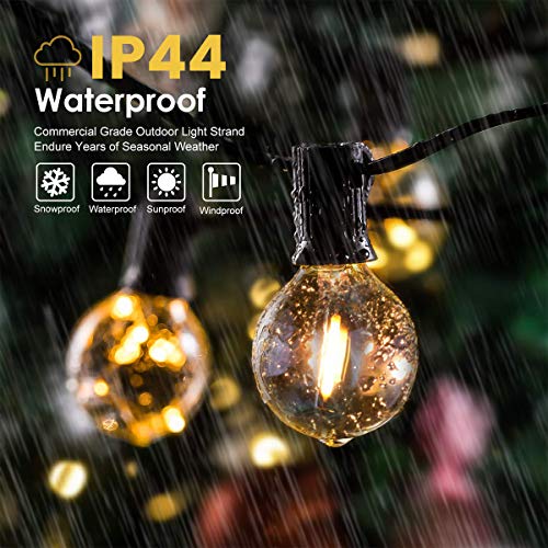WOWDSGN 45Ft G40 LED Outdoor String Lights with 30(+3) Clear Shatterproof PVC Globe Bulbs, Waterproof Indoor Warm White Hanging Lights for Patio Bistro Backyard Porch Base Garden Party Decor 2700K