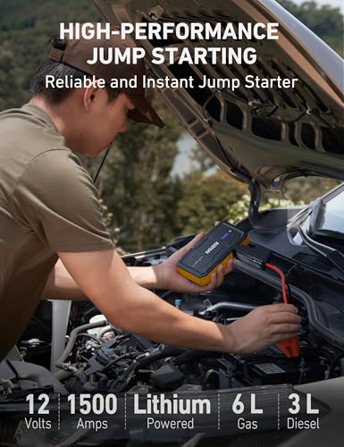 Image of AstroAI S8 Car Battery Jump Starter, Car Jumper Starter Battery Pack for Up to 6.0L Gas & 3.0L Diesel Engines, 12V Portable Jump Box with 3 Modes Flashlight and Jumper Cable(Yellow)
