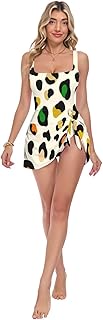 Spots Women's One Piece Swimwear, Wide Strap Removable Skirt Swim Dress, Tummy Control, S