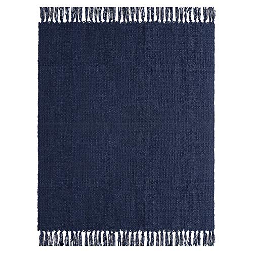 Chunky Knit Throw Blanket, Navy Blue Soft Warm Cozy Bed Throw Blanket With Tassels, Boho Style Textured Knitted Home Decorative Blanket For Couch, Sofa &Bed, 50"X60" #TOP6
