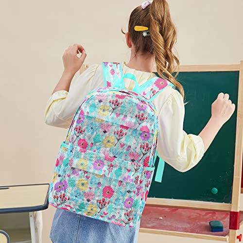 Camtop Mesh Backpack For Kids Girls Semi-Transparent See Through Sturdy School Bookbag Casual Daypack For Beach Swimming Work Gym (Floral Back Pack) #TOP6