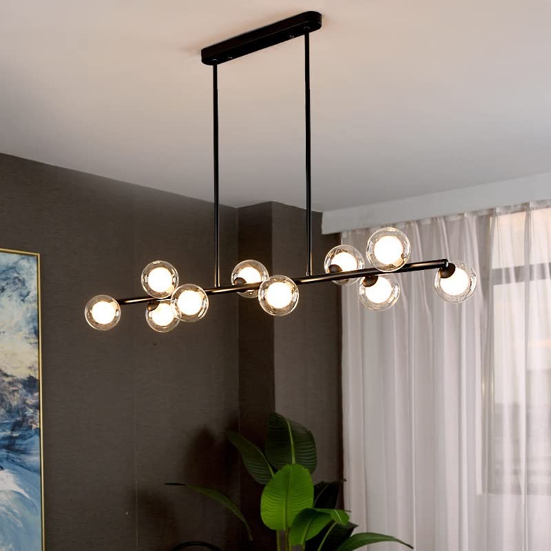 Lustre de plafond luxueux en verre soufflé à bulles et structure linéaire G9