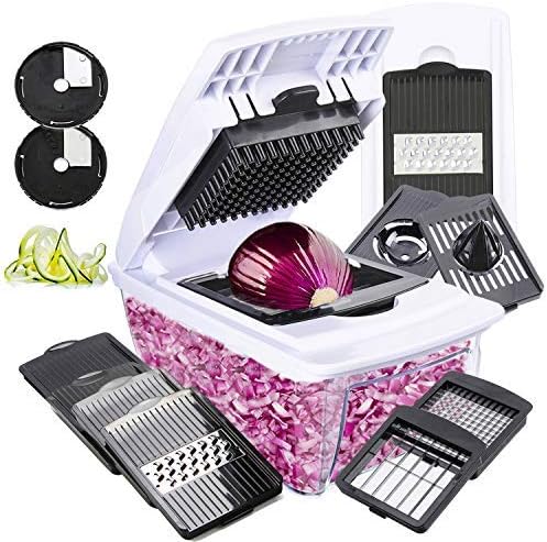 TATUFY Onion Chopper Pro Mandoline Slicer Dicer 10 in 1 Adjustable Food Cutter,Cheese Grater Heavy Duty Multi-Veggie-Fruit-Spiralizer Zoodle Maker Best Kitchen Gadget and Gifts …