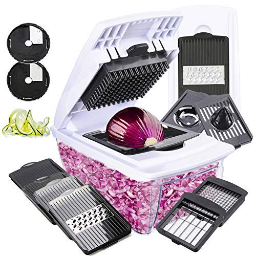 TATUFY Onion Chopper Pro Mandoline Slicer Dicer 10 in 1 Adjustable Food Cutter,Cheese Grater Heavy Duty Multi-Veggie-Fruit-Spiralizer Zoodle Maker Best Kitchen Gadget and Gifts …