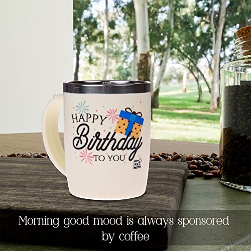 Image of Kuber Industries Insulated Coffee Mug|Stainless Steel Double Wall Tea|Tumbler Cup|Milk Mug with Sliding Lid for Kids & Adults|400 ML (Cream)