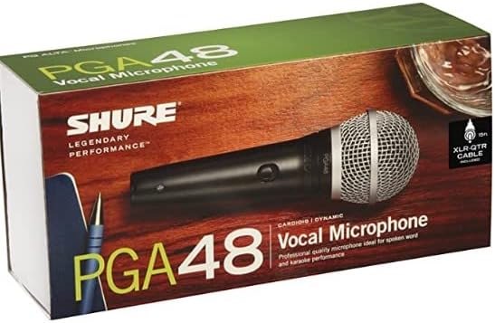Shure PGA48 Mikrofon dynamiczny - ręczny do wokalu o charakterystyce kardioidalnej, z wyłącznikiem, 3-pinowym złączem XLR, 15' kablem XLR-QTR (PGA48-QTR)