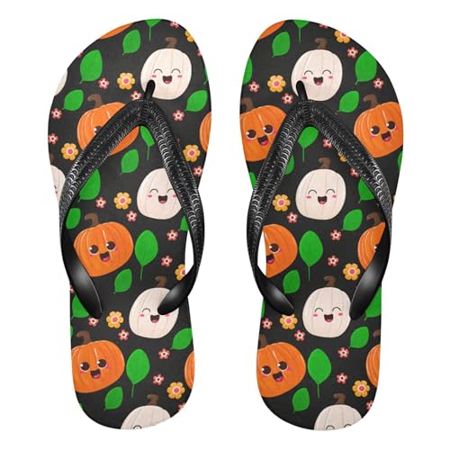 Burbuja Pumpkins with Happy Faces Flip Flops for Women Men, Soft Thong Sandals Rubber Slippers for Pool Beach Essentials