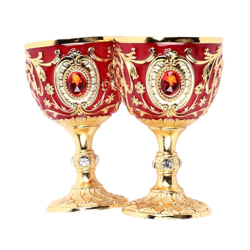 Gobelet à Calice Vintage, 2 Pièces Verres à Shot En Métal Vintage, Calice à Vin En Métal, Fleur En Métal Gaufré, Verre à Vin, Mini Calice à Vin(Or Rouge)