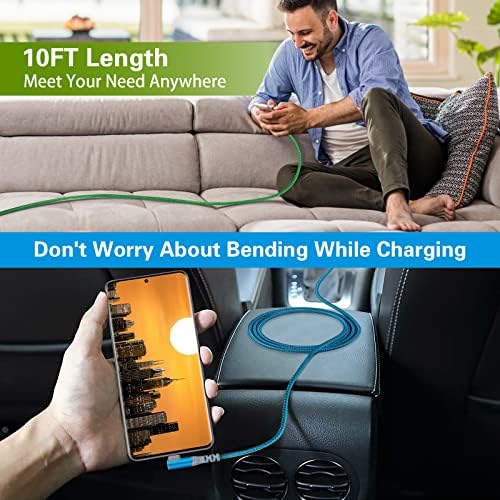 60W Right Angle USB C Cable3Pack 10ft, Acezeek Type C Cable 90° Right Angle PD Charger Fast Charging Cable Nylon Braided Cord Compatible with MacBook Pro, iPad Air/Pro, Samsung Galaxy S22/S21/S20