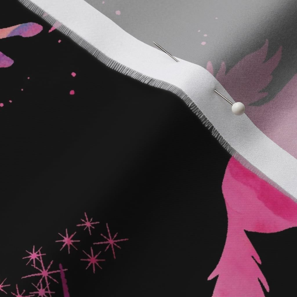 Spoonflower Fabric - Watercolor Unicorns Black Magical Pink Printed on Organic Cotton Sateen Fabric by The Yard - Sewing Quilting Apparel Home Decor
