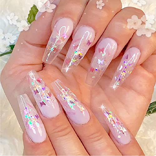Lifextol 4 Set Holographic Butterfly Nail Art Glitter Rhinestone Confetti Eye Makeup Colorful Fluorescent 3D Butterfly Resin Sequins With Tweezers Manicure Decoration Kit (Butterfly Sequins) #TOP4