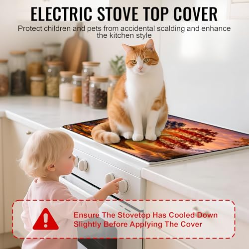 Image of Stove Top Covers for Electric Stove, Glass Stove Top Cover 28.5x20.5 in | Heat Resistant, Non-slip, Use on Electric or Ceramic Stove Protector, Dish Drying Mat, Tree of Life Kitchen Decor