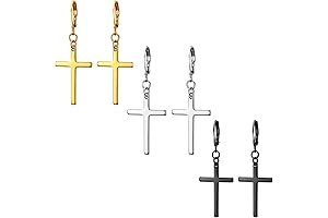 3 Pairs Men's Cross Drop Dangle Earrings Set