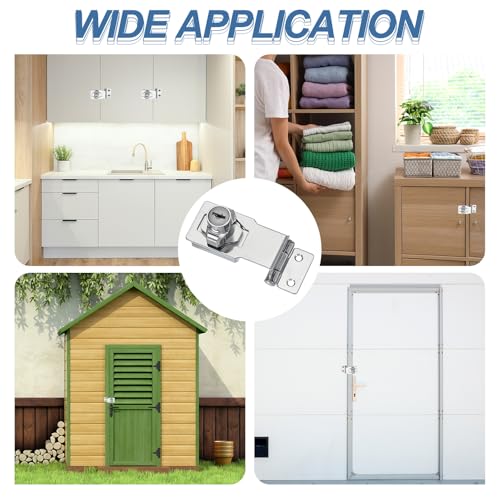 Image of MECCANIXITY Twist Knob Keyed Hasp Locks Safety Packlock Clasp Hasp Latches with Keys & Screws 3 Inch 90Right Angle for Window Barn Drawer Cabinet Garage Closets Doors (Silver)