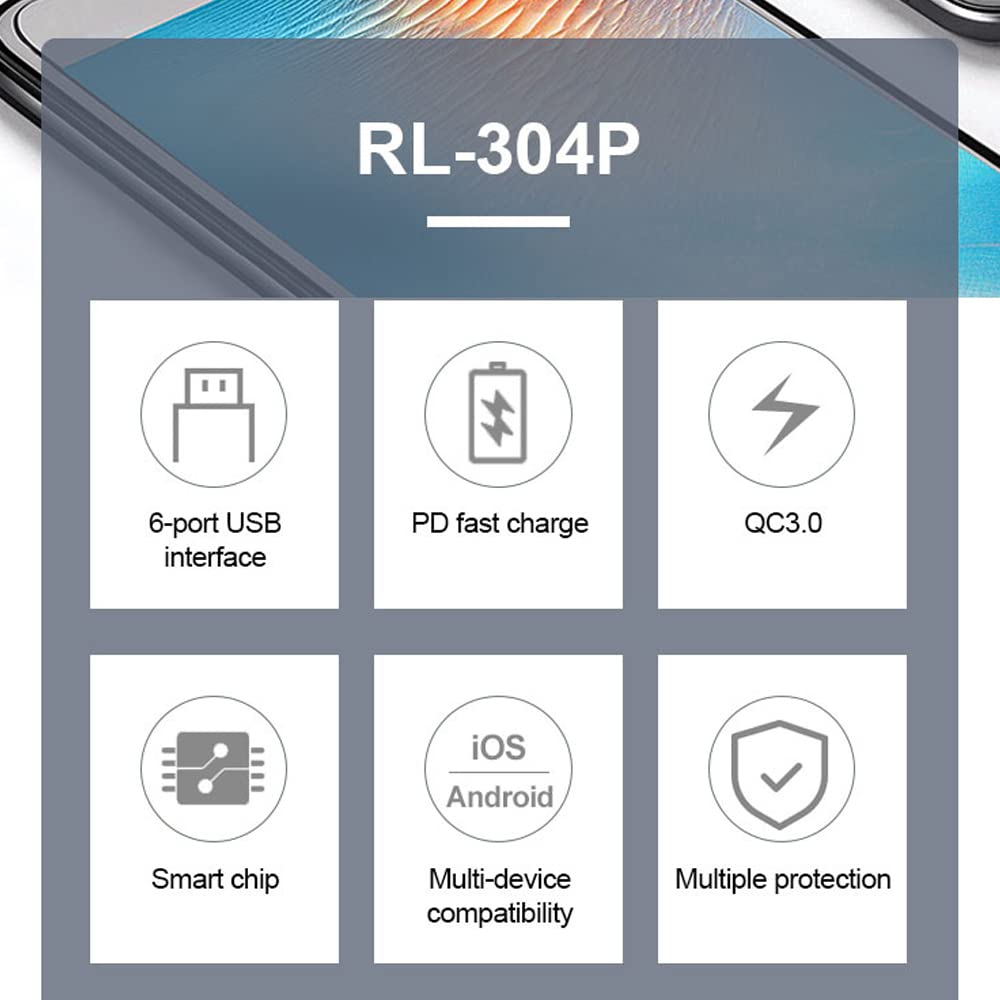 Potente pantalla LCD Cargador rápido USB con múltiples puertos Compacto inteligente USB QC3.0 Cargador rápido de gran compatibilidad, múltiples funciones de protección