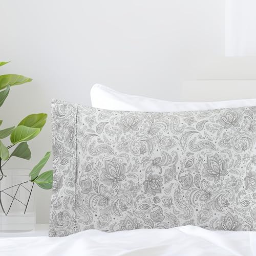Image of Elegant Comfort Luxury Ultra-Soft 2-Piece Pillowcase Set - 1500 Premium Hotel Quality Microfiber Double Brushed - Wrinkle Resistant, King Size, Paisley Pattern Gray