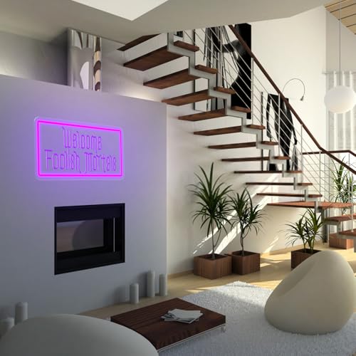 Image of Welcome Foolish Mortals Neon Sign,Dimmable Spooky Gothic Haunted Mansion Coffin LED Neon Signs for Wall Decor,USB Powered Led Neon Light for Halloween Party Haunted House Man Cave Birthday Gifts,40*19.6cm