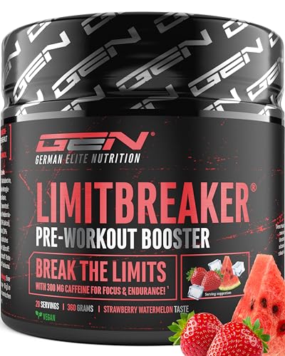 LIMITBREAKER Pre Workout Booster mit Koffein 300 mg - Erdbeere Wassermelone Geschmack - mit L Citrullin AAKG Beta Alanin & L Theanin - Hochdosiert - 360 g Pulver 20 Portionen - vegan