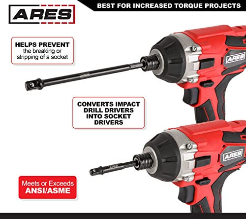Image of ARES 22025 6-Piece 3-Inch and 6-Inch Impact Grade Socket Adapter Set | Turns Impact Drill Driver into High Speed Socket Driver