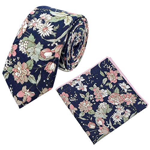 Cravate et carré de poche en coton bleu et rose floral DB Dickie Bow pour homme