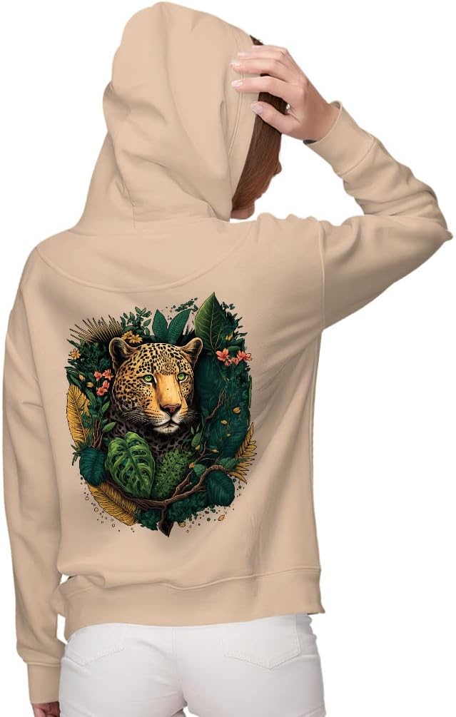 Leopard Graphic Women's Zip Hoodie - Cute Hooded Sweatshirt - Illustration Hoodie