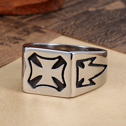 361L Stainless Steel Mens 2-Tone Iron Sword Maltese Cross Biker Ring Size 7-13 #TOP5