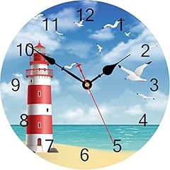 TAHEAT Lighthouse Seagull Ocean Wall Clock, Wooden Battery Operated Clocks, Silent Non Ticking Easy photo TAHEAT Lighthouse Seagull Ocean Wall Clock, Wooden Battery Operated Clocks, Silent Non Ticking Easy