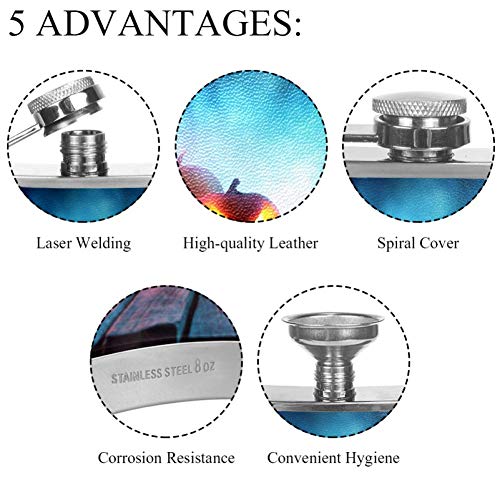 Hip Flask For Liquor Stainless Steel Leakproof With Funnel Leather Cover 8 Oz Drinking Of Alcohol, Whiskey, Rum And Vodka  For Men Stainless Steel Flask Halloween Pumpkins On Wood #TOP1