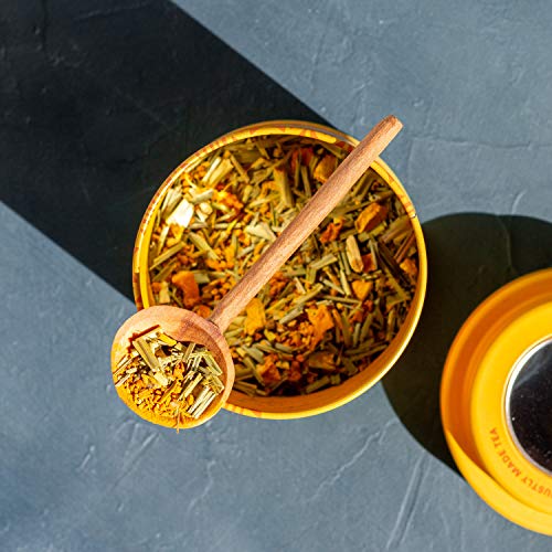 Justea Turmeric Ginger | Loose Leaf Herbal Tea | Tin With Hand Carved Tea Spoon | 40+ Cups (3.9Oz) | Caffeine Free | Award-Winning | Fair Trade | Non-Gmo #TOP4