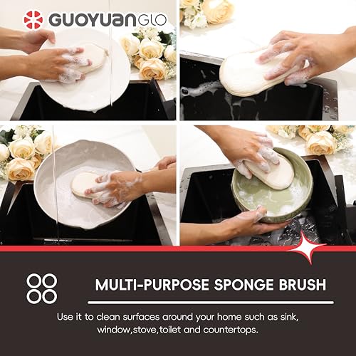 Image of Bamboo Fiber Kitchen Dish Sponge Heavy Duty Multipurpose Scrub Sponges for Dishes, Pots, Pans-Beige,4 Pack