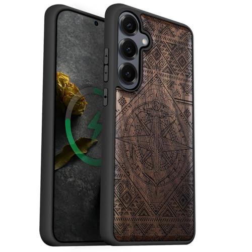 Étui de luxe en bois de noyer gravé pour Samsung S25
