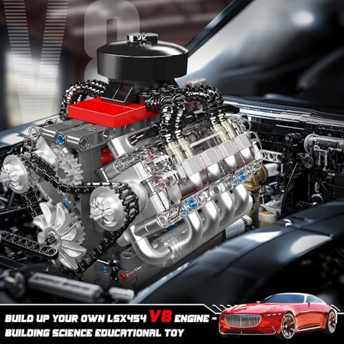 Image of Mould King 10171 V8 Engine Model Kit, Mini V8 Engine Kits that Runs, Build Your Own Car Model Engine with Motor, Collectible Building Blocks for Adults, DIY STEM Construction Toys for Display