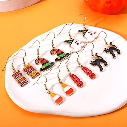 Halloween Earrings Set, Spider Web Pumpkin Ghost Bat Drop Earring Studs for Women Halloween Jewelry Set for Party3