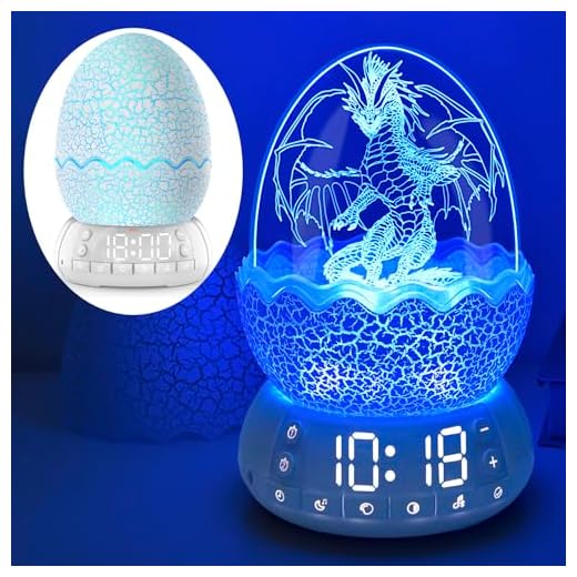 Novelty Alarm Clock with Sunrise Simulation Dragon Egg lamp, 20 Soothing Sounds Bluetooth Speaker, Portable Touch Control Egg Night Light, Timer Sleep Aid, Unique Gift/Decor for Kids Adults