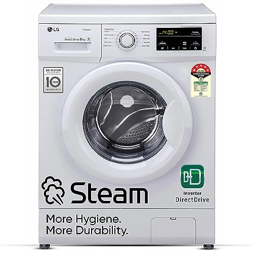 LG 8 Kg 5 Star Inverter Direct Drive Fully Automatic Front Load Washing Machine (FHM1408BDW, Steam Wash, In-Built Heater, Touch Panel, White)