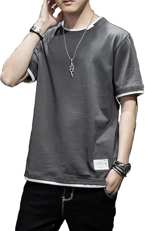 （16:00時点） [Goodfeel] tシャツ メンズ 半袖 夏服 丸首 ティーシャツ 綿 柔らか 快適 メンズ おしゃれ カジュアル 重ね着風 レイヤード 人気 トップス 春 秋