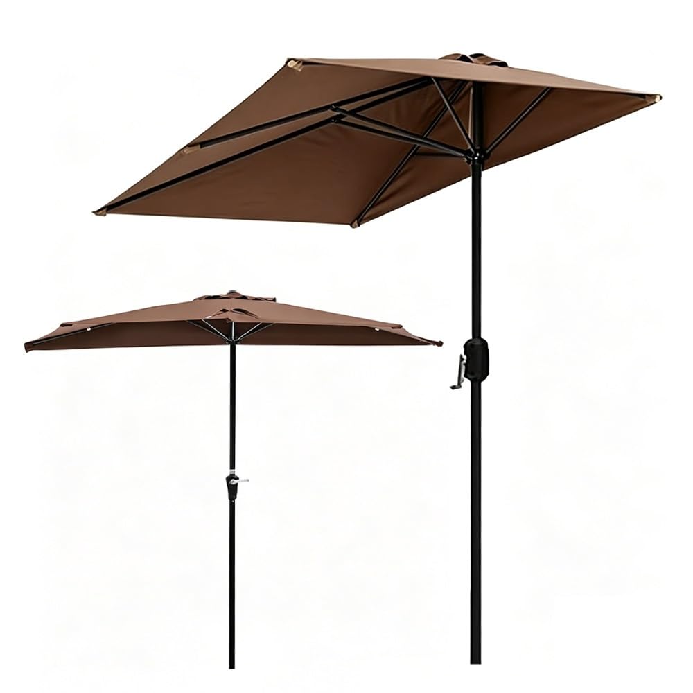 HOUKOIKBUG 6.5ft 8ft Half Umbrella Outdoor Balcony Wall Umbrella 5 Ribs Rectangular Market Half Umbrellas With Crank Sunshade Parasol For Patio Garden Deck(Coffee,200x100cm/6.5x3ft) — image 1