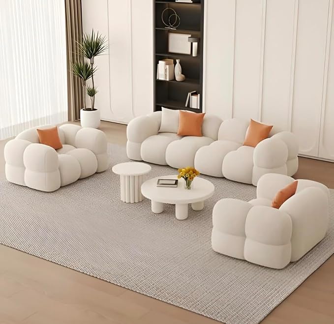 Ryan 3+1+1 Set Sofa Living Room Sets Cloud Shape Sofa Set for Living Room (Off White)