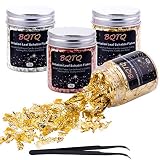 Colores vibrantes: vienen en 4 cajas de copos de papel de aluminio en 3 colores: oro, plata y cobre, los copos de papel de oro no son fáciles de desvanecer y oxidar, ideal para pinturas de estatuas doradas, pasta para manualidades, artes, manualidades doradas, manicura, decoración, muebles. y otros proyectos