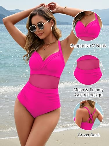 BMJL Women's One Piece Swimsuits Tummy Control Bathing Suit Slimming Sexy Mesh Swimwear2