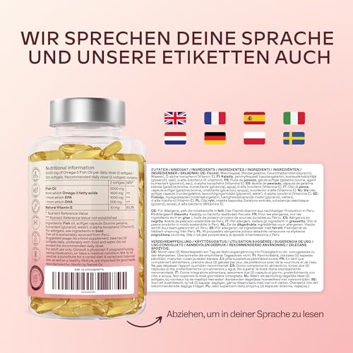 Omega 3 Kapseln Hochdosiert 2000mg Omega 3 Öl 1000mg EPA + 500mg DHA pro Tagesdosis (2 Premium Omega 3 Fischöl Kapseln) - Omega-3-Fettsäuren Kapseln - 120 Kapseln Fischöl Omega 3 Hochdosiert 60 Tage