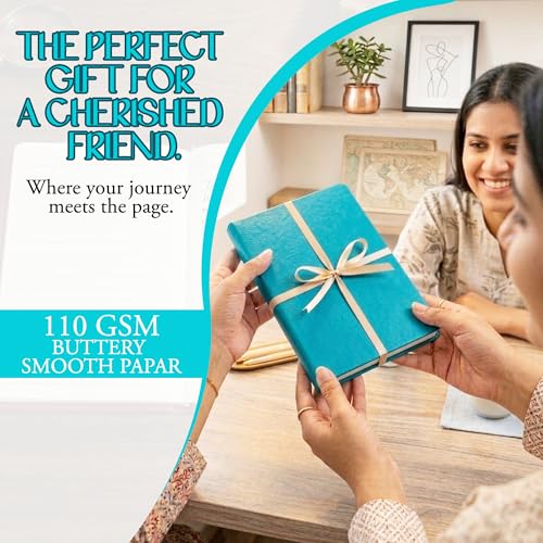 Image of GLUN Soft Touch PU Leather A5 Notebook, Turquoise Cover Portable Pocket Diary Notepad with Schedule, 242 Writing Pages for Home, School & Office Use