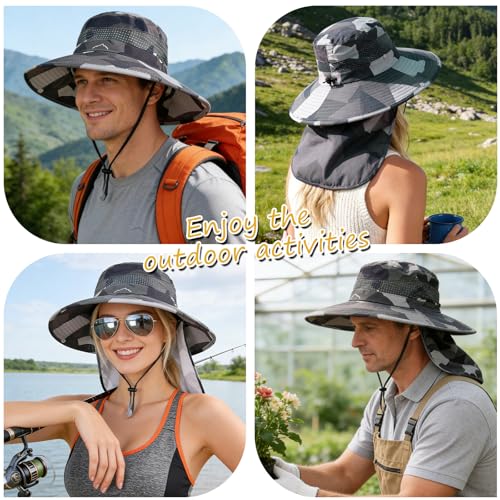 Image of Sun Hats for Men Women, UPF 50+ Protection Fishing Hat with Neck Flap